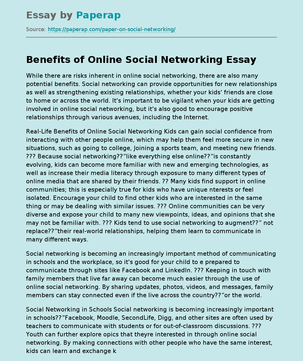 Benefits of Online Social Networking