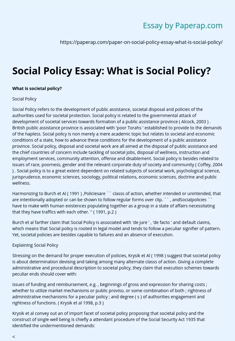 Social Policy Essay: What is Social Policy?