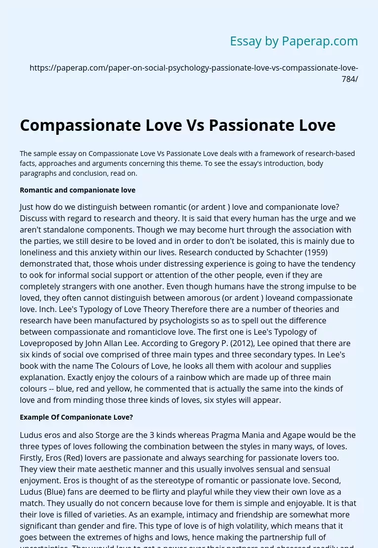 Compassionate Love Vs Passionate Love