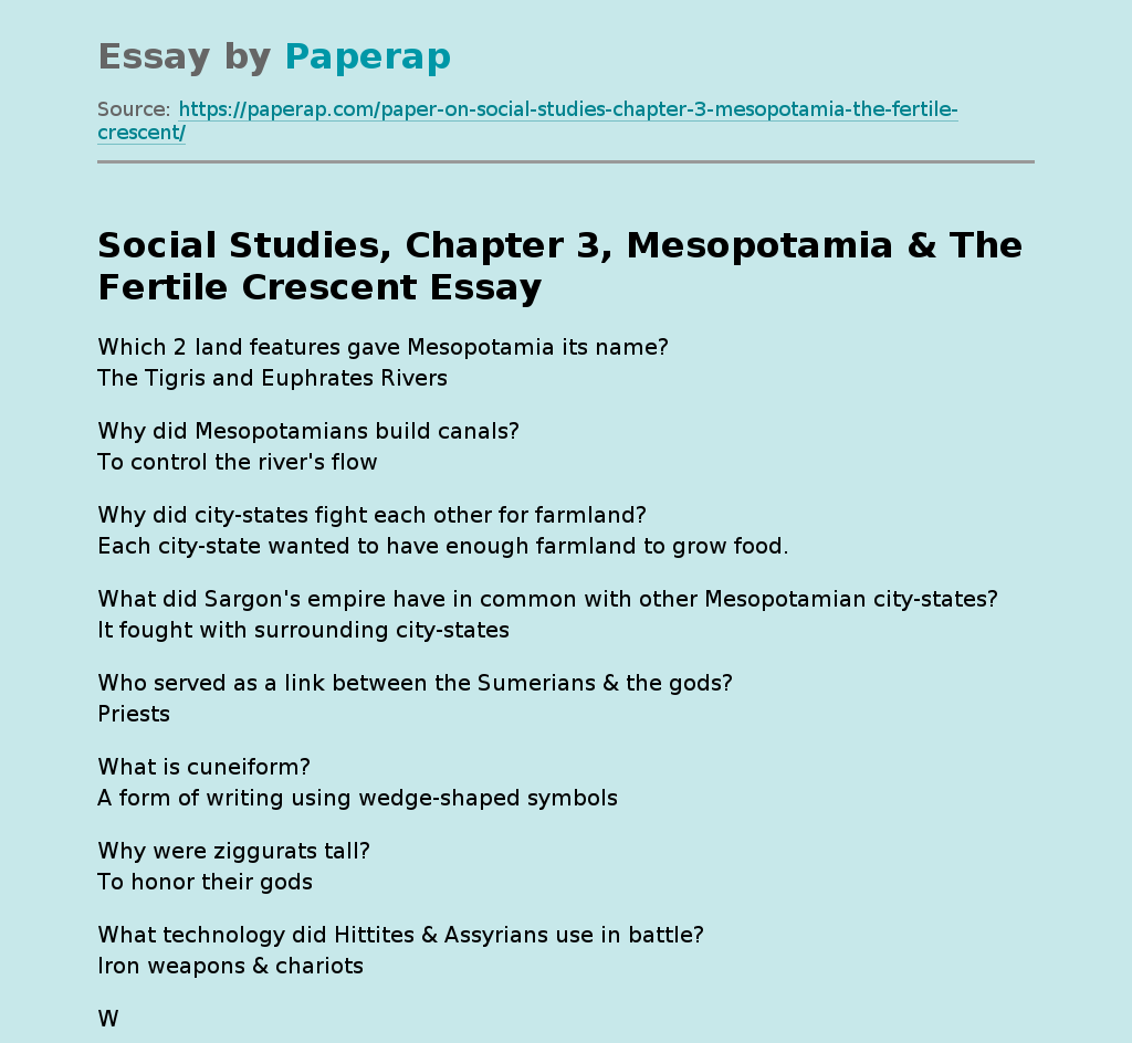 Social Studies, Chapter 3, Mesopotamia &amp; The Fertile Crescent