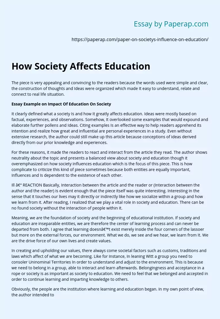 Реферат: Society And Education Essay Research Paper Society