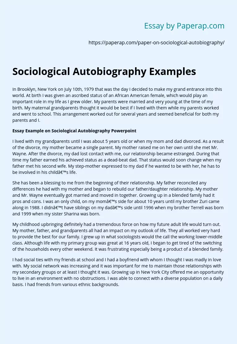 Sociological Autobiography Examples