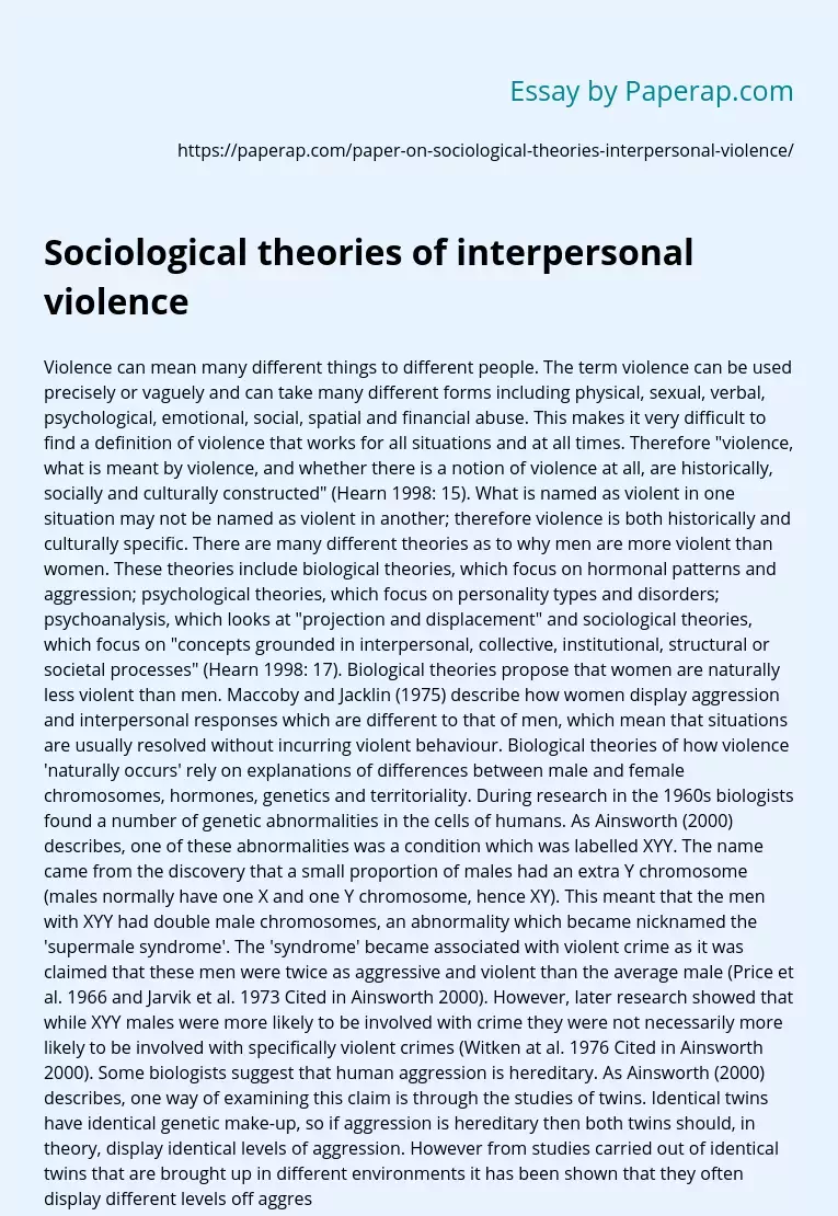 Sociological theories of interpersonal violence