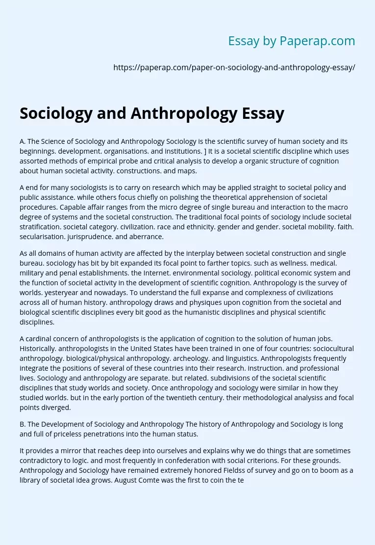 Sociology and Anthropology Essay