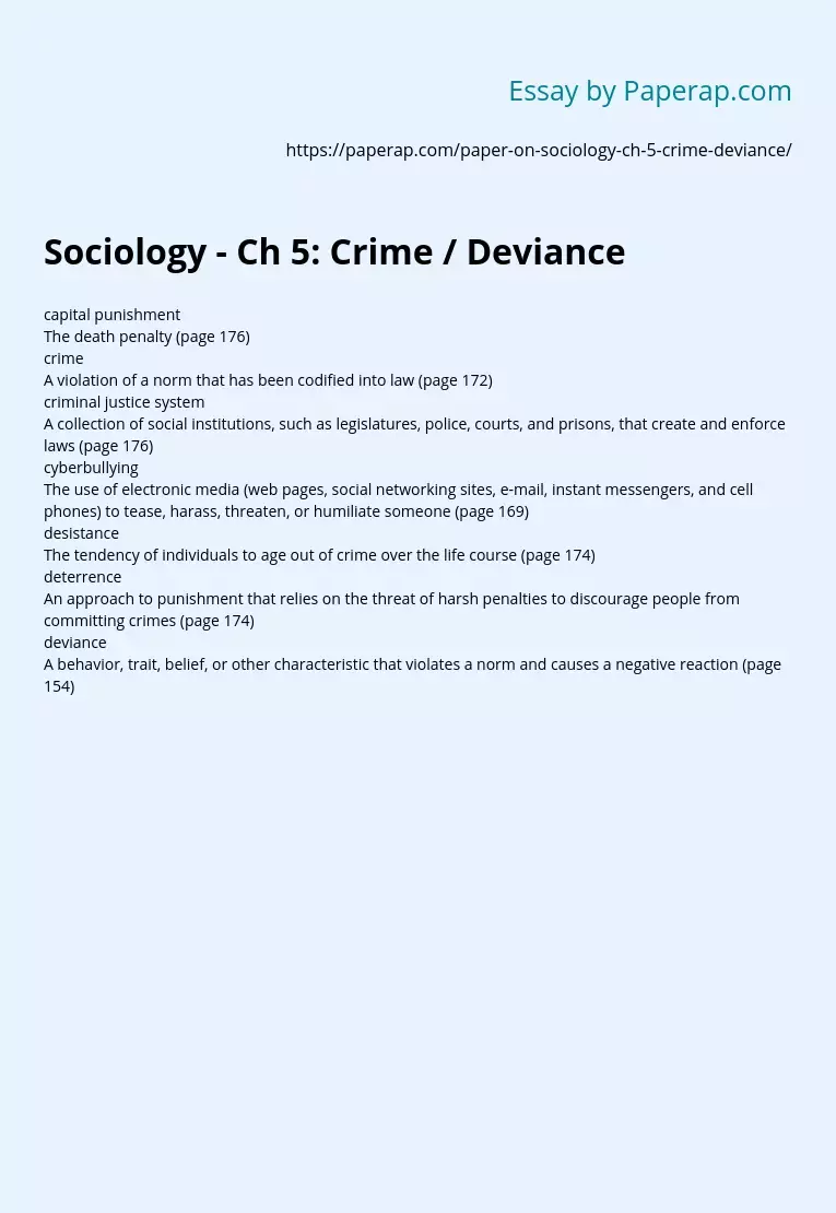 Sociology - Ch 5: Crime / Deviance
