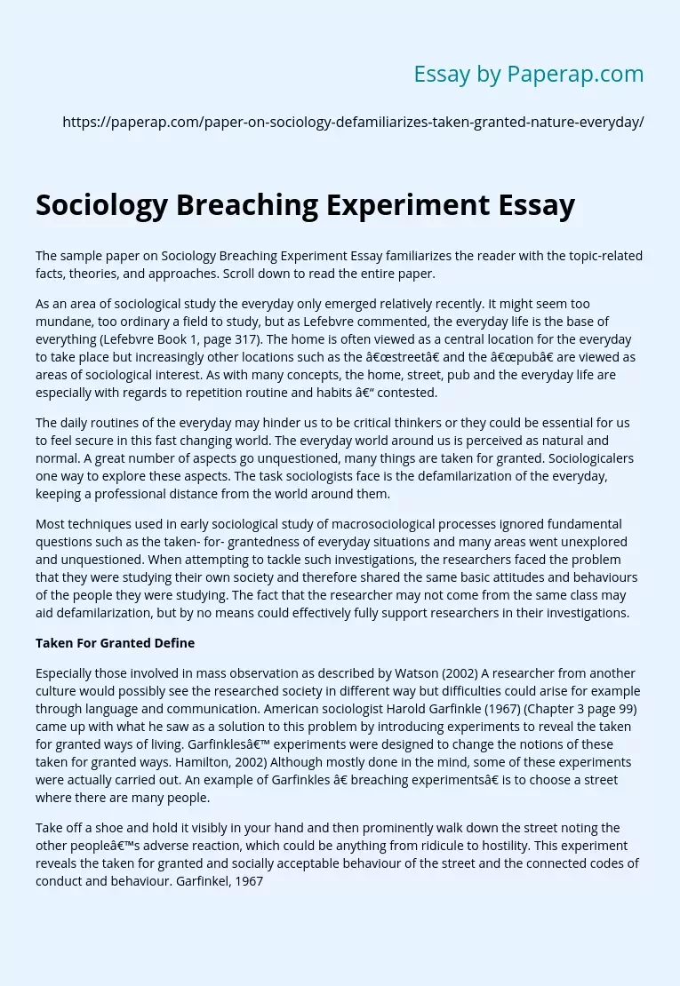 Sociology Breaching Experiment Essay