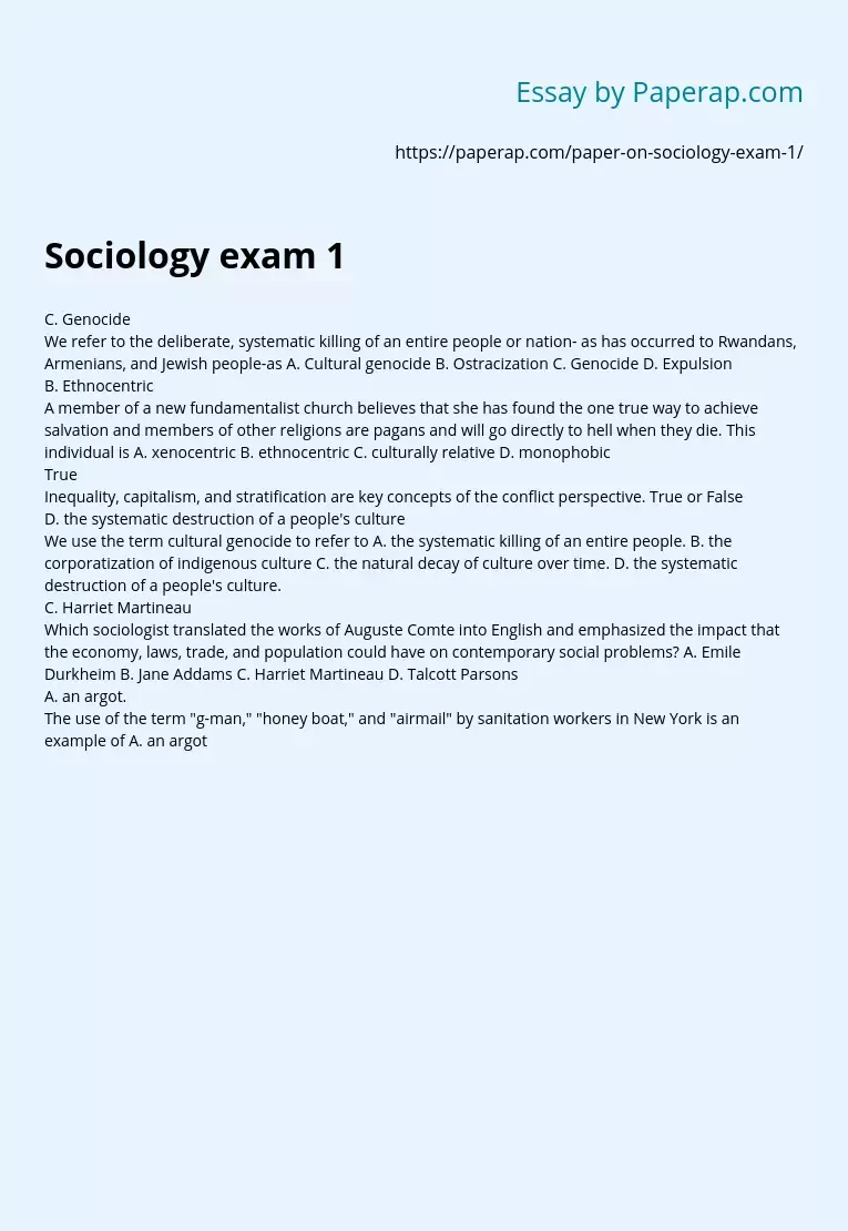 Sociology exam 1