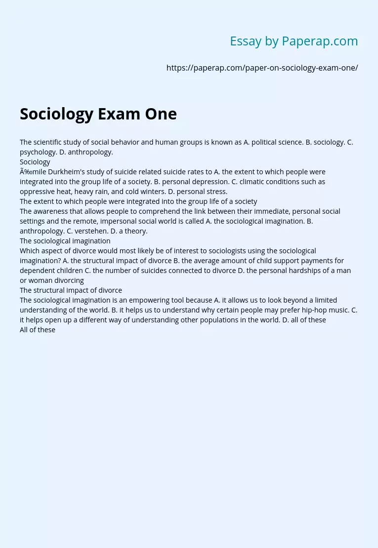 Sociology Exam One