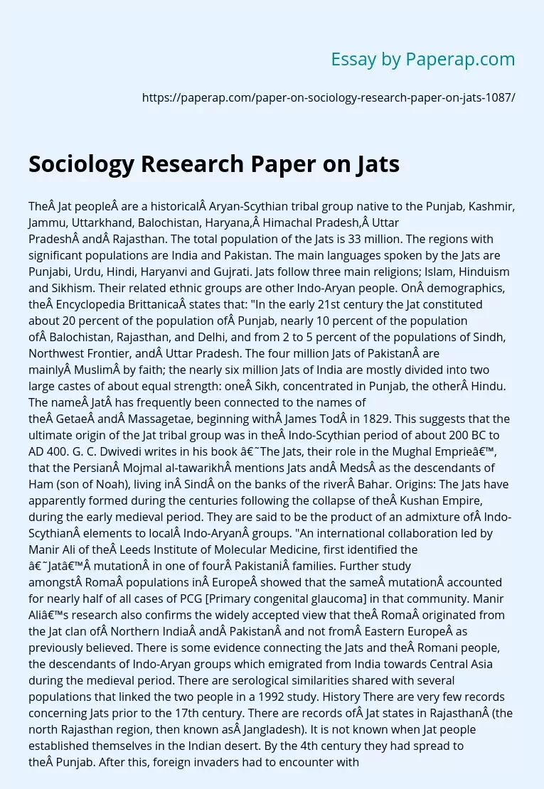 Sociology Research Paper on Jats