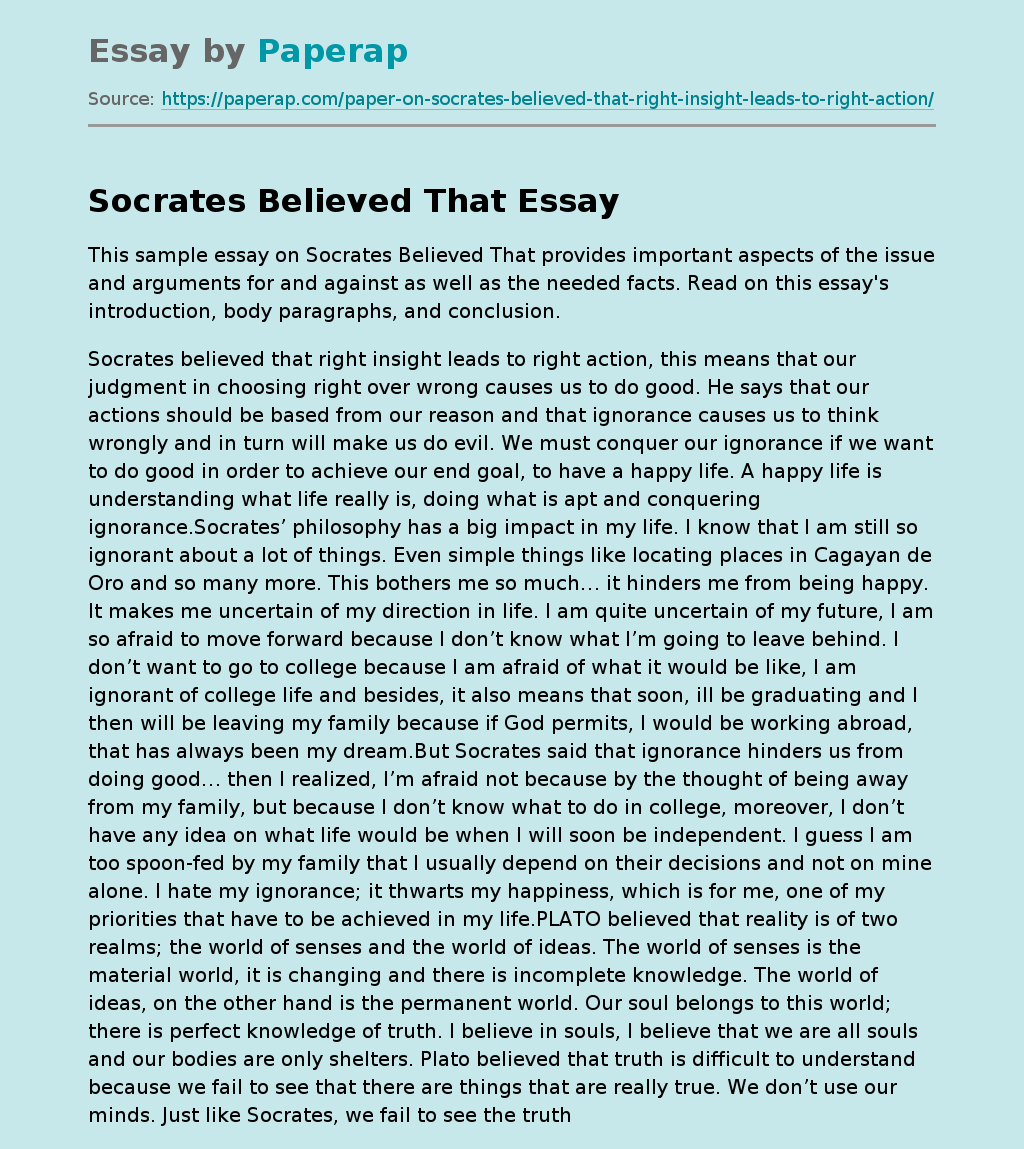 Sample Essay on Socrates Believed That