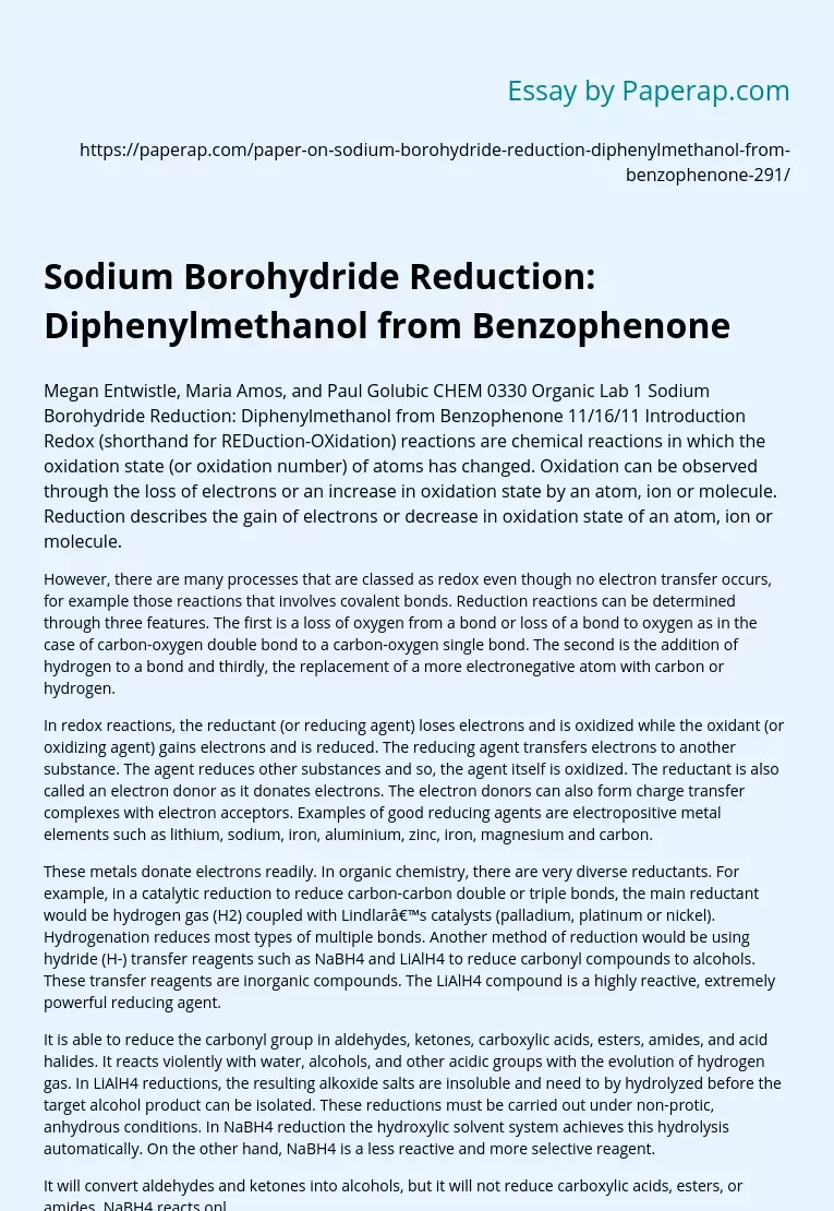 Sodium Borohydride Reduction: Diphenylmethanol from Benzophenone