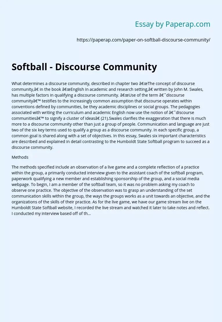 Softball - Discourse Community