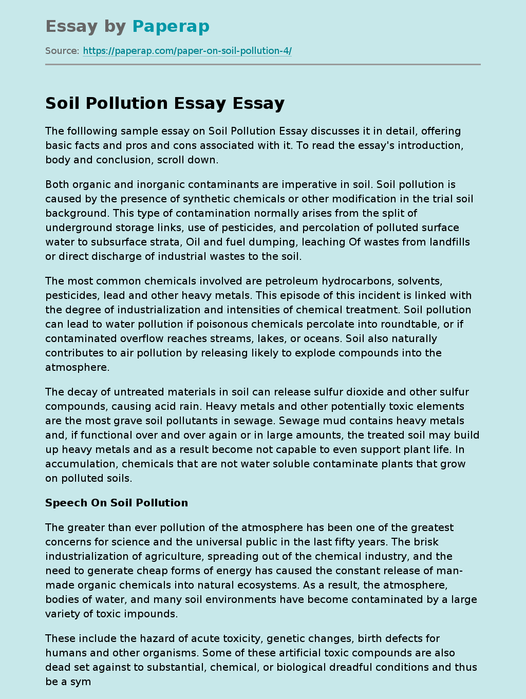 soil pollution essay very short