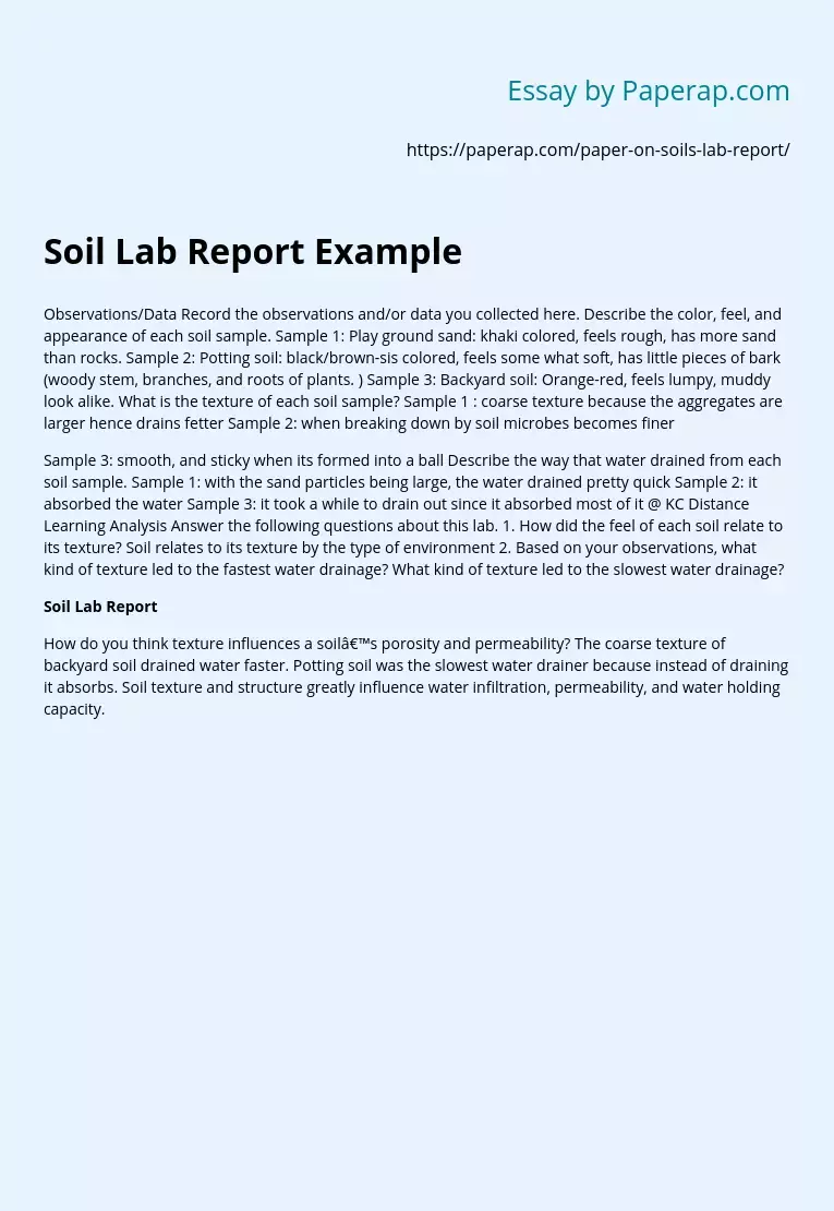 Soil Lab Report Example