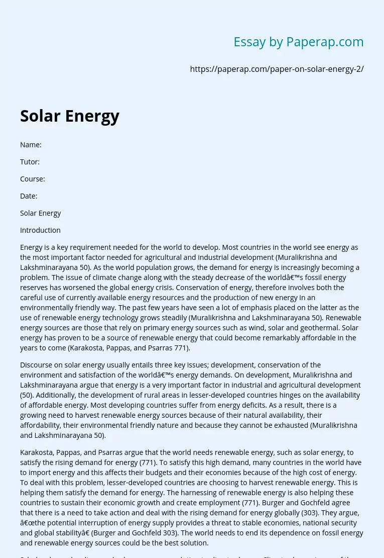 Реферат: Photovoltaics The Benefits Of Solar Energy Essay