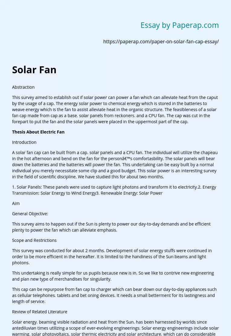 Solar Fan Essay