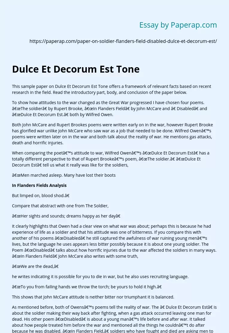 Dulce Et Decorum Est Tone