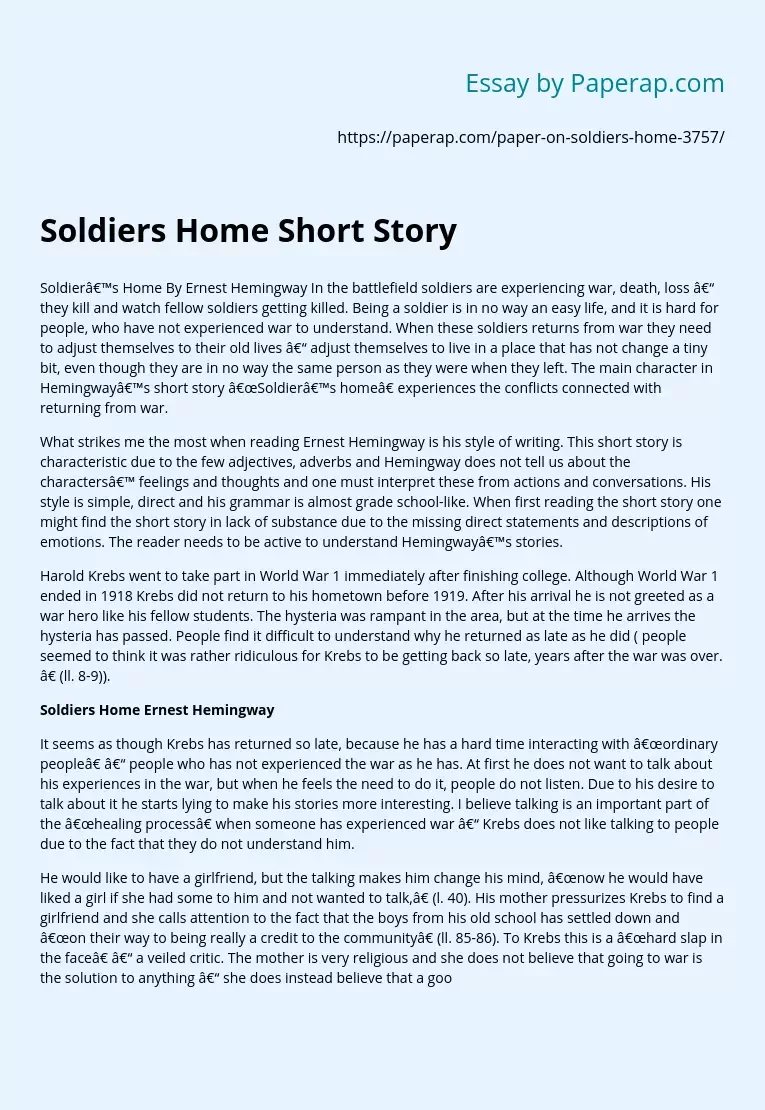 Soldiers Home Short Story