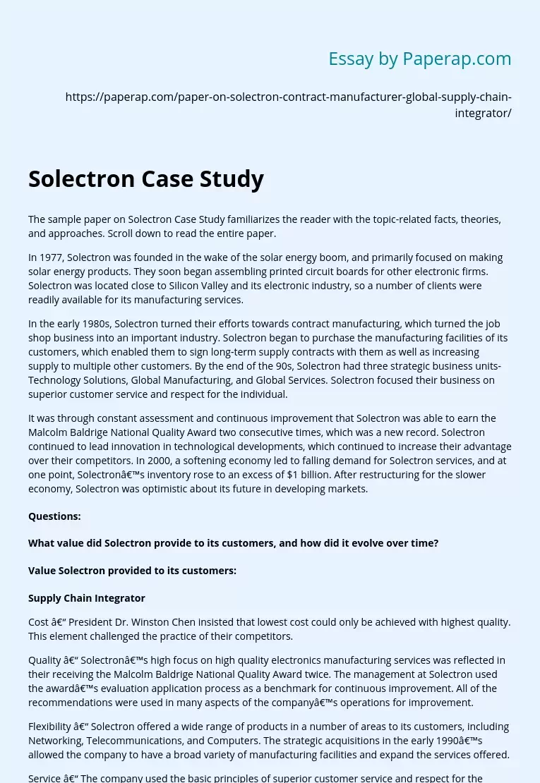 Solectron Case Study and Marketing Analysis