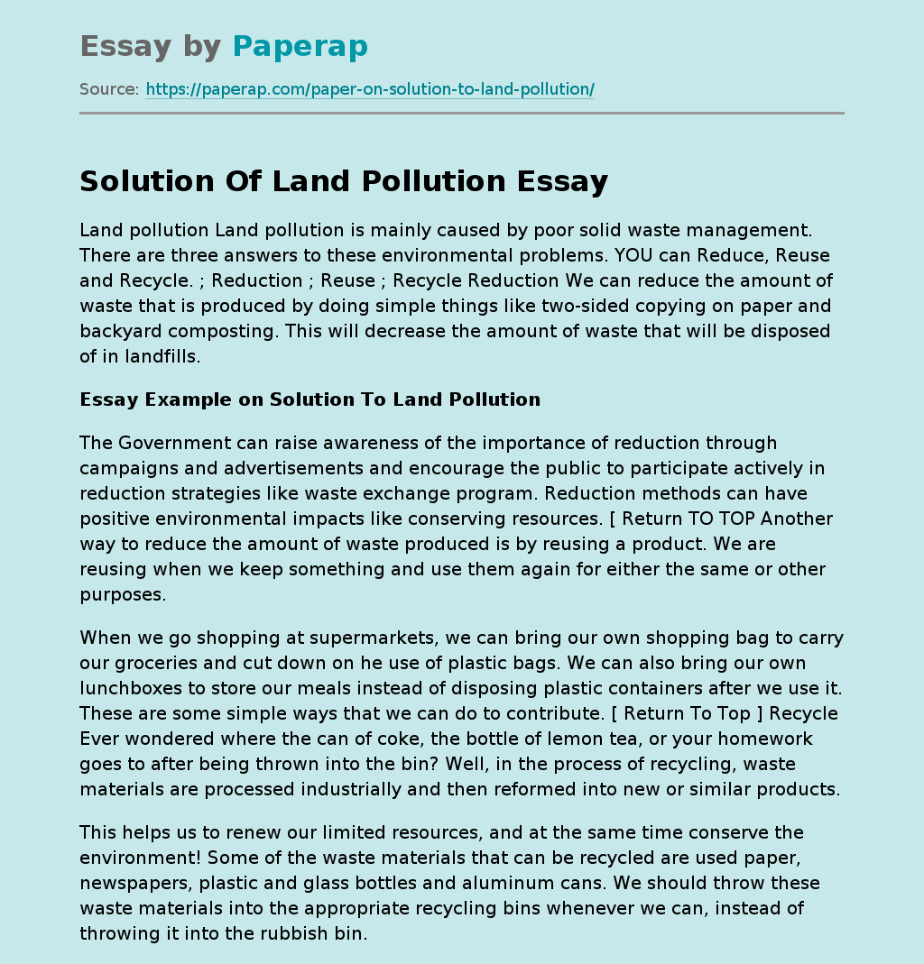 Solution Of Land Pollution