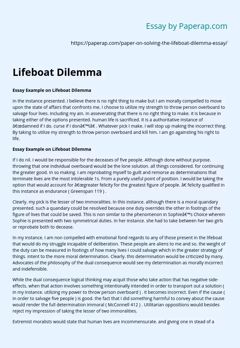 Solving of Lifeboat Dilemma