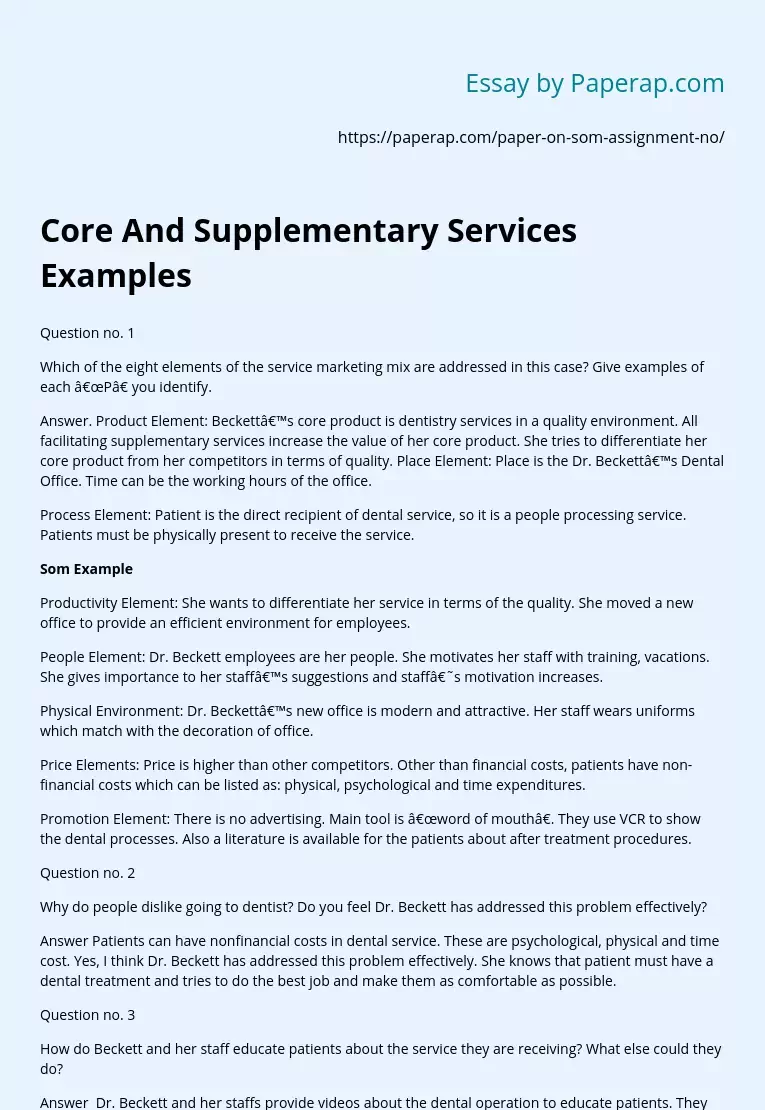 Core And Supplementary Services Examples