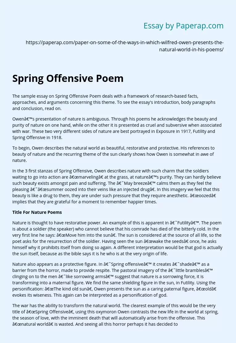 Wilfred Spring Offensive Poem Analysis