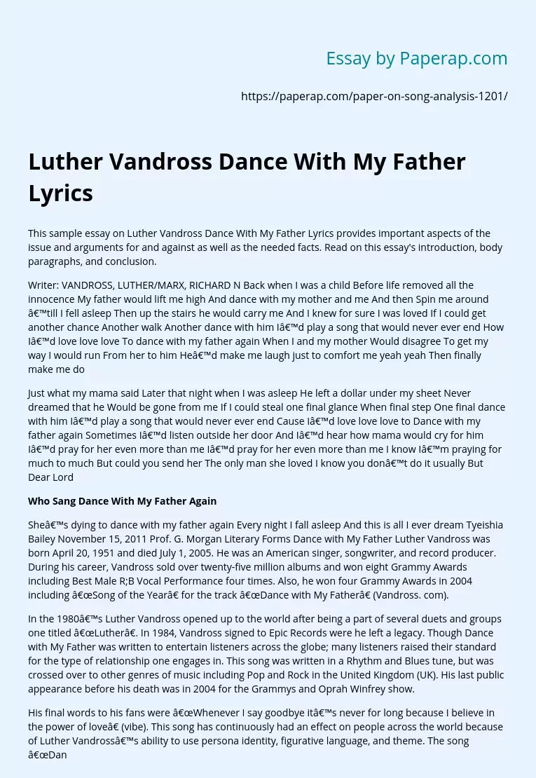 Luther Vandross Dance With My Father Lyrics