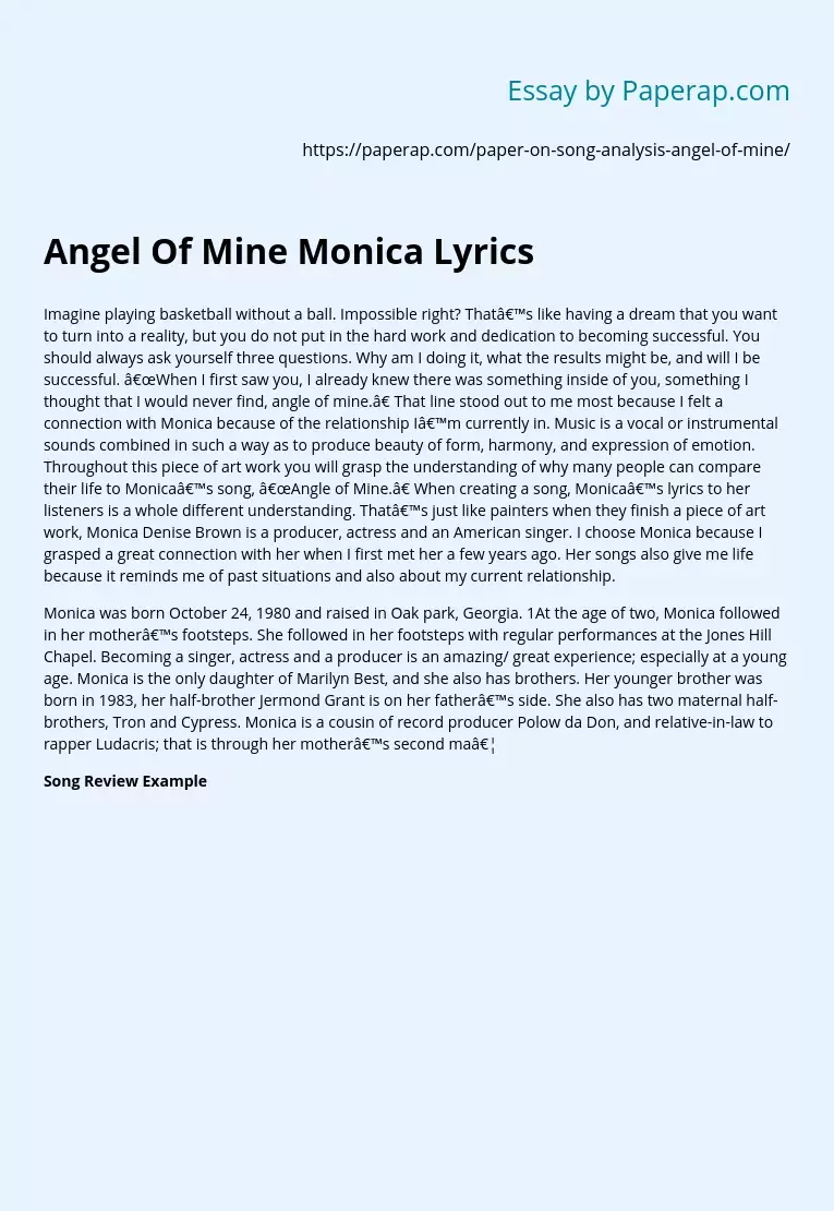 Angel Of Mine Monica Lyrics