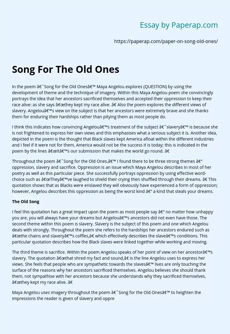 Song For The Old Ones by Maya Angelou Analysis