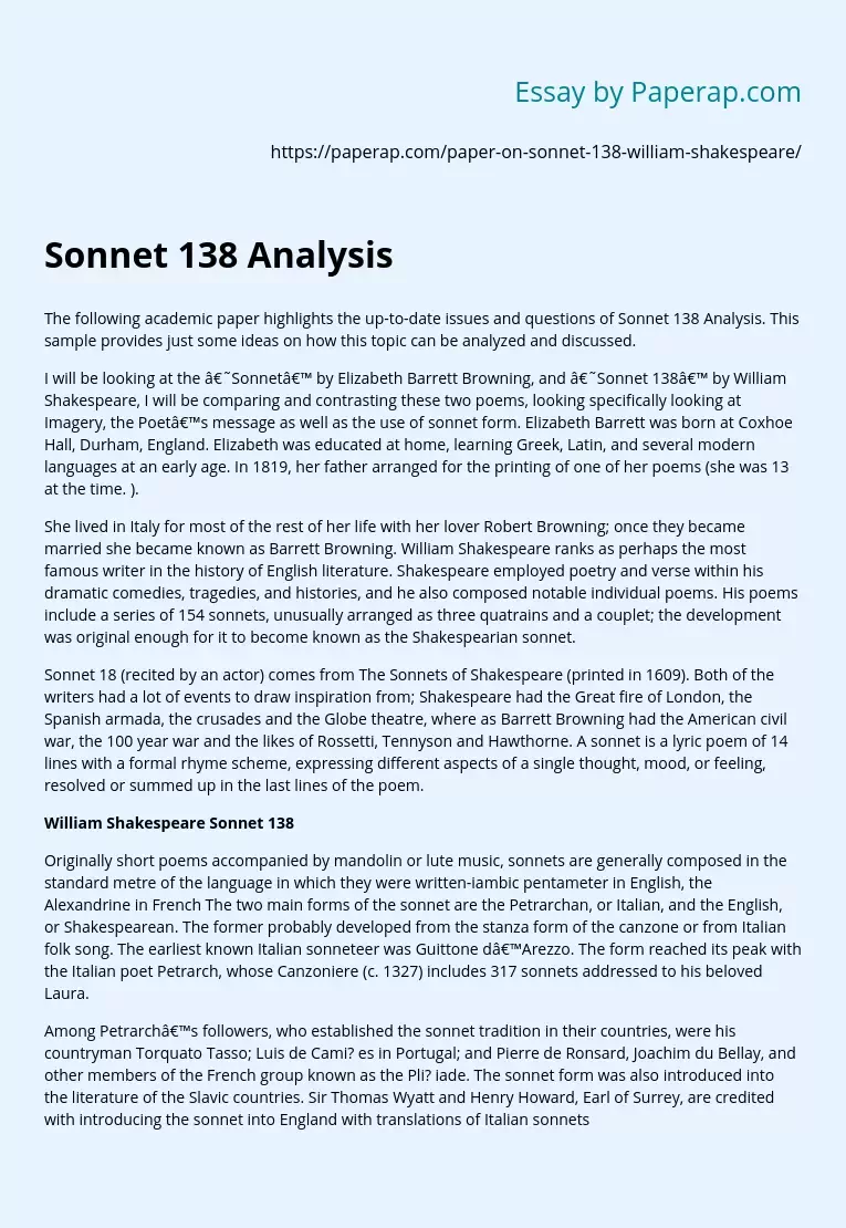 Sonnet 138 Analysis