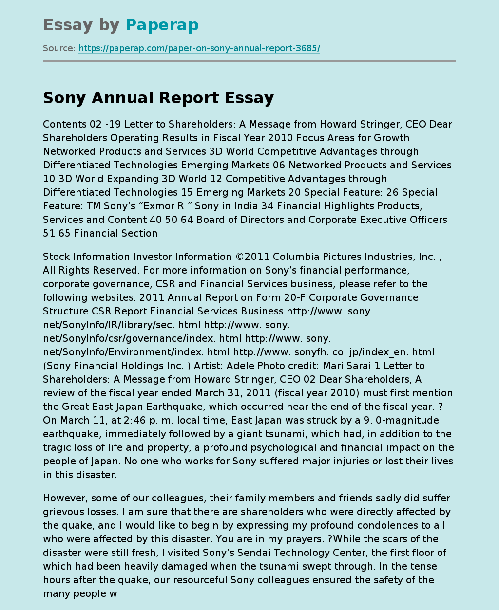 Sony Annual Report