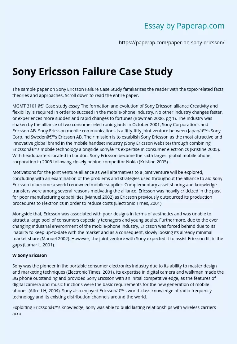 Sony Ericsson Failure Case Study