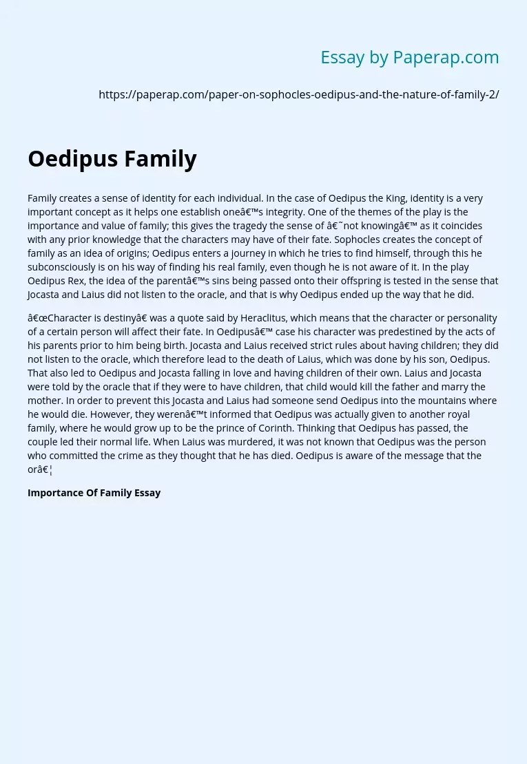 Nature of Family in Sophocles' Play Oedipus