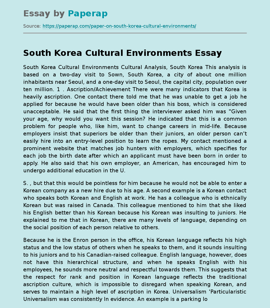 South Korea Cultural Environments