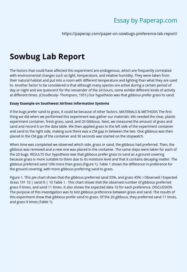 Sowbug Lab Report