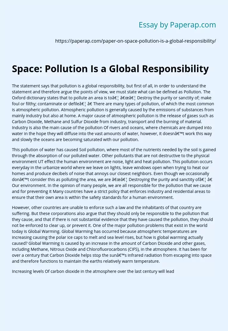 Space: Pollution Is a Global Responsibility