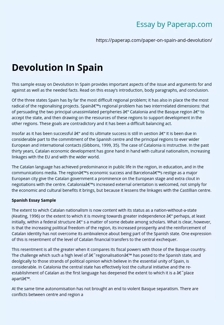 Spain’s Devolution and Regional Problems