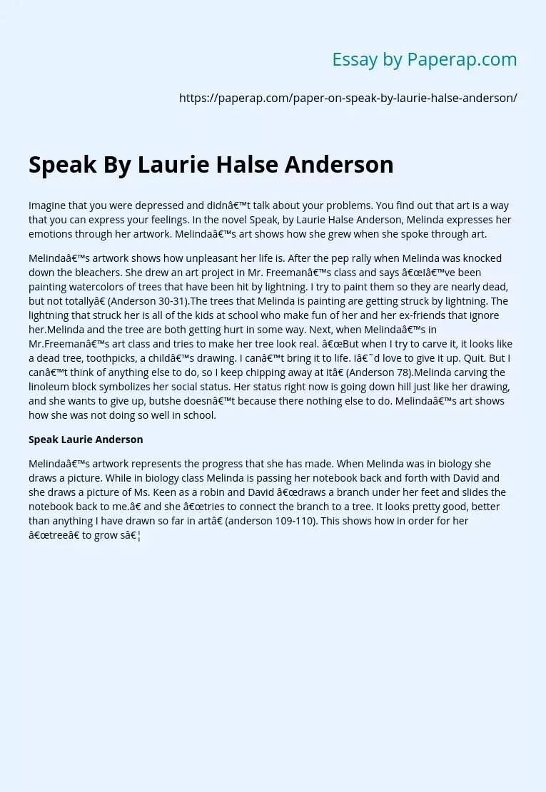Speak By Laurie Halse Anderson