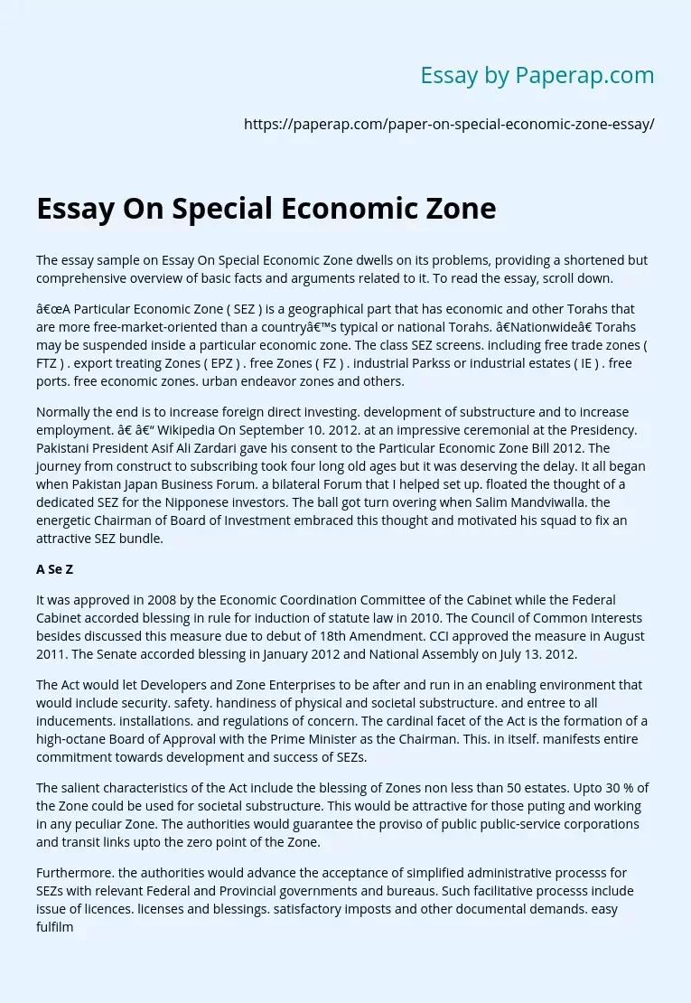 Essay On Special Economic Zone