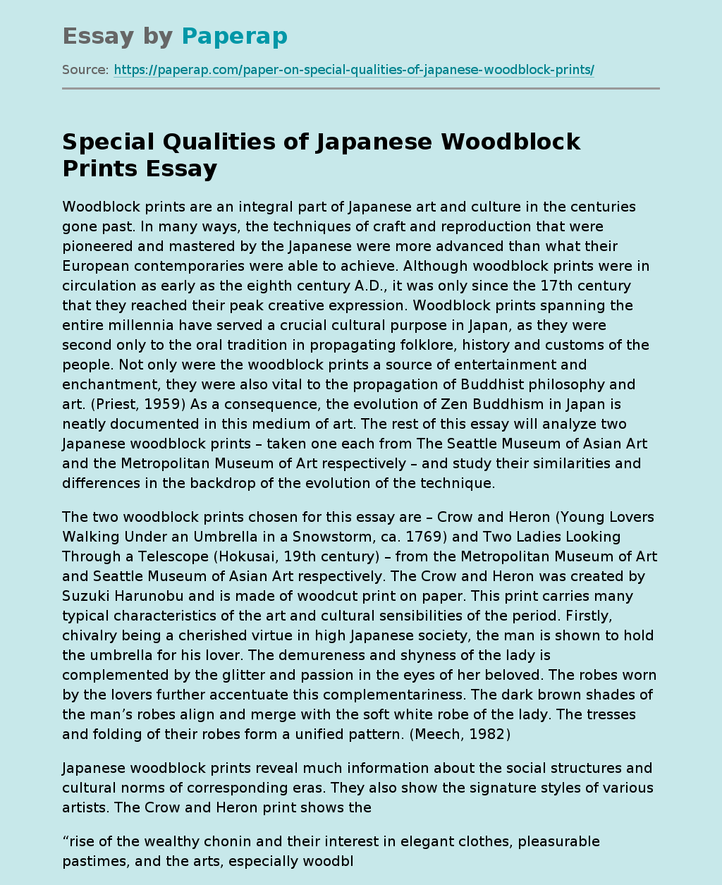 Special Qualities of Japanese Woodblock Prints
