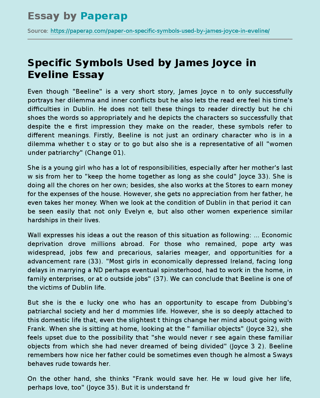 Specific Symbols Used by James Joyce in Eveline