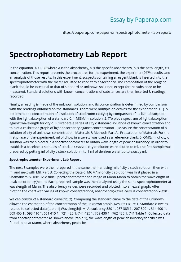 Spectrophotometry Lab Report