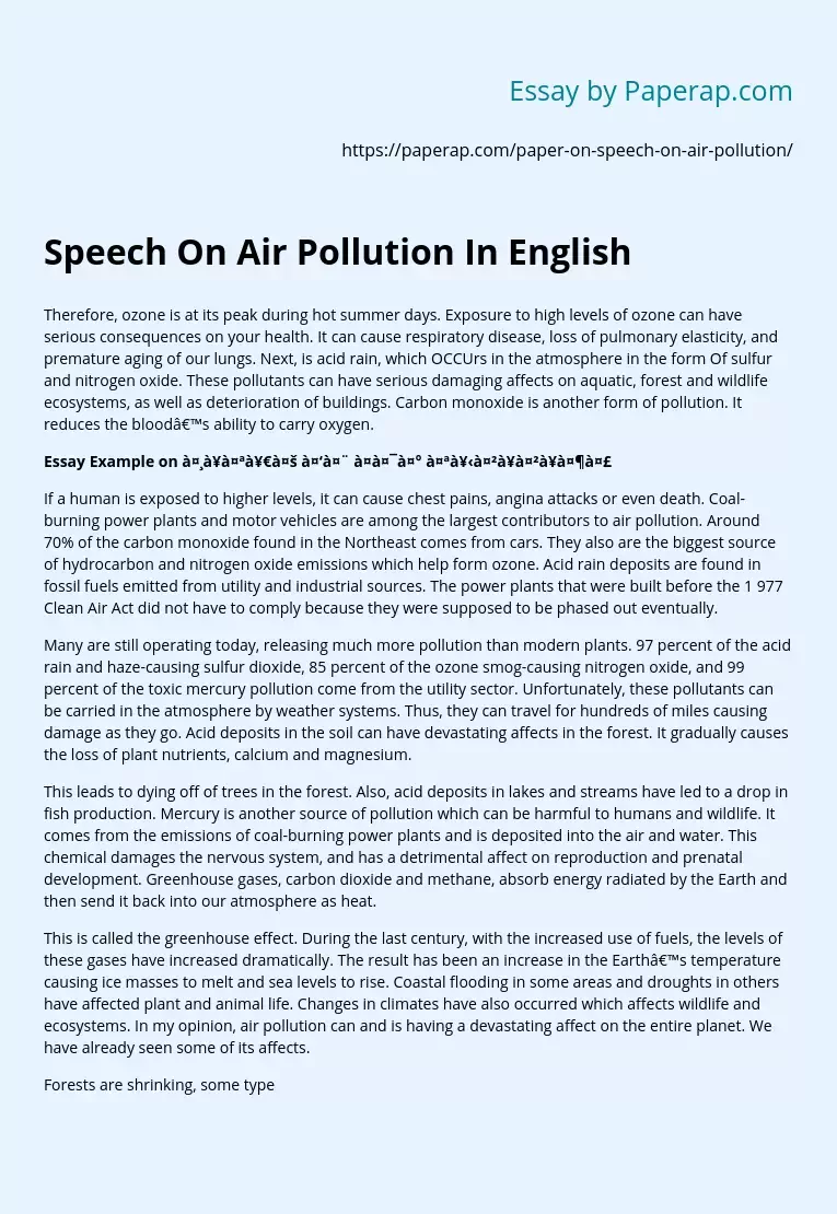 Speech On Air Pollution In English
