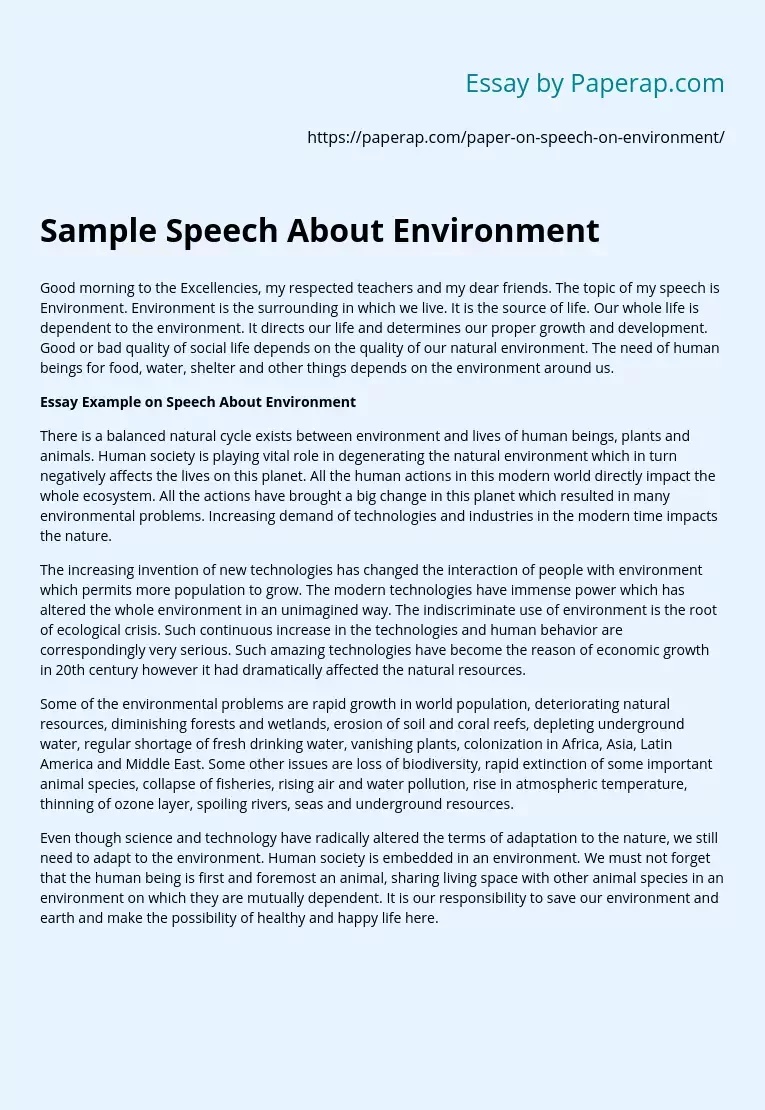 Sample Speech About Environment