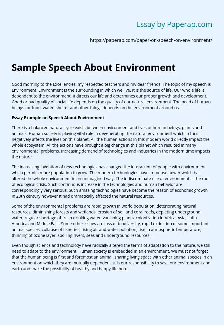 persuasive speech about environmental awareness brainly