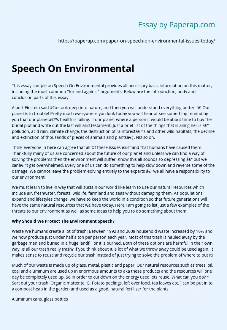 Speech On Environmental