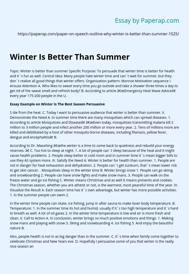 summer is better than winter persuasive essay