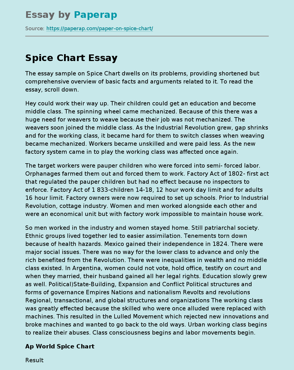 Spice Chart Problems Overview