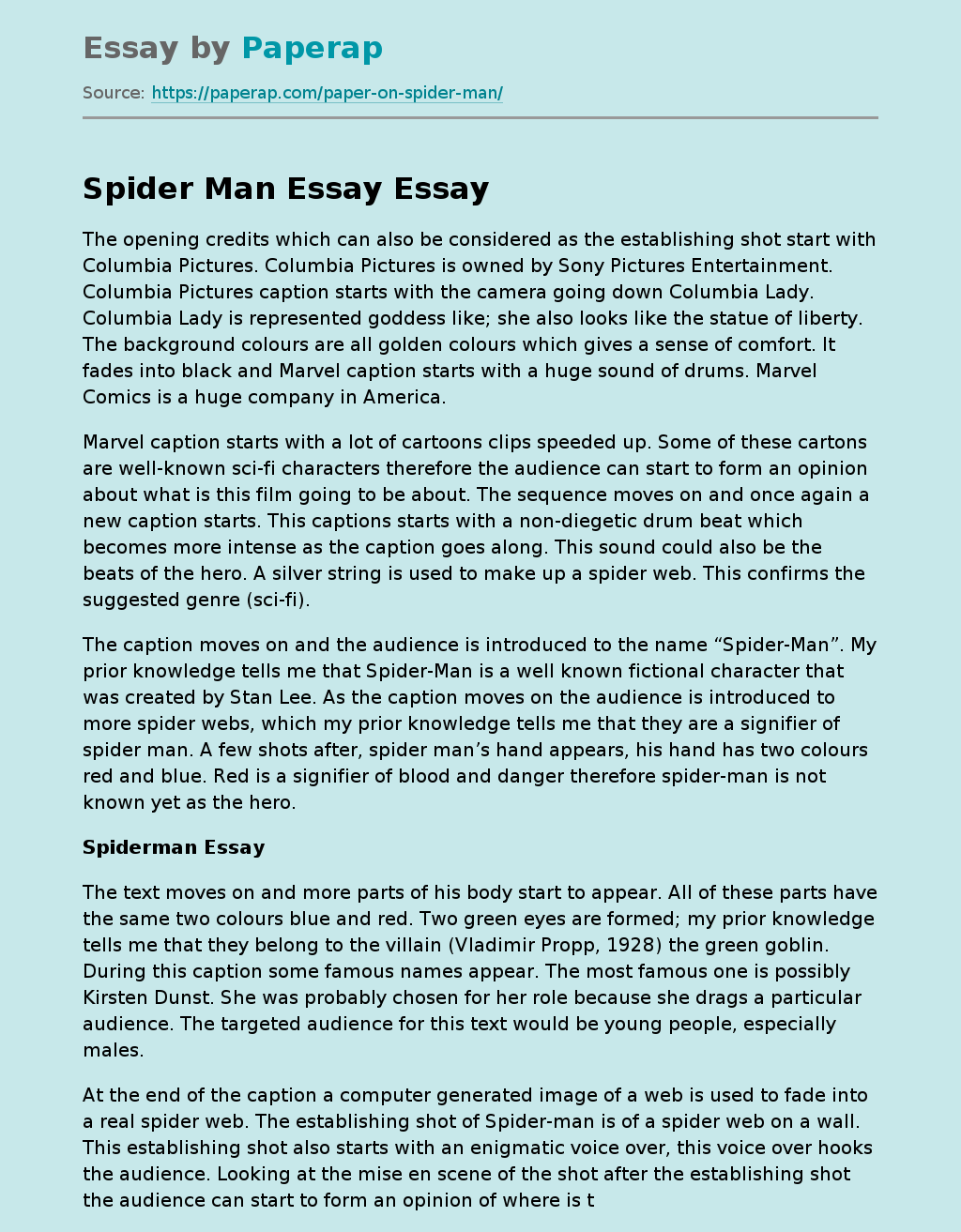 spider man 1 movie review essay